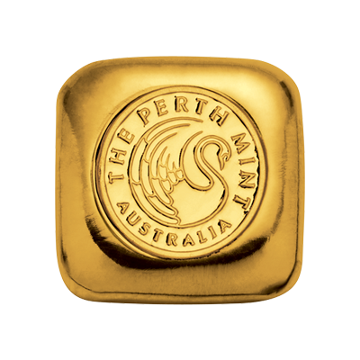 A picture of a 1 oz Perth Mint Cast Gold Bar